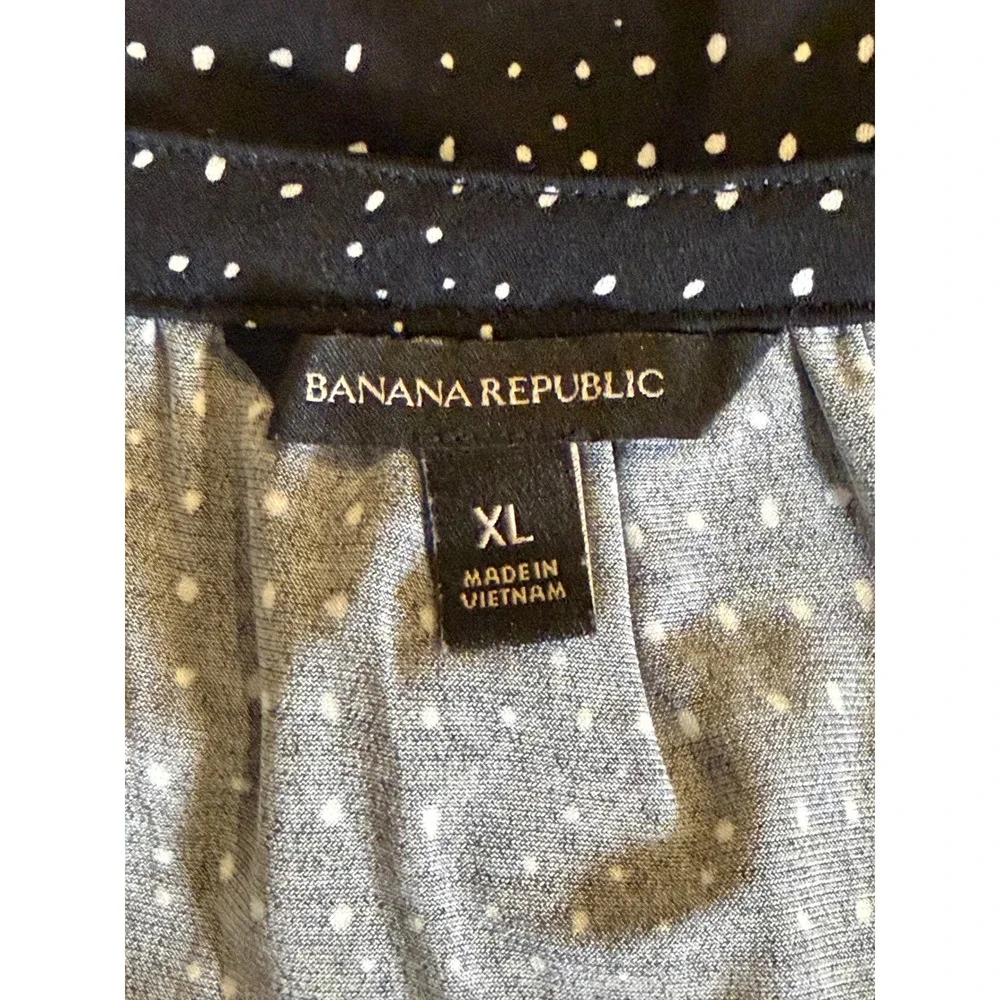 Banana Republic Black Polka Dot Blouse XL V-Neck Puff Sleeve Workwear Top